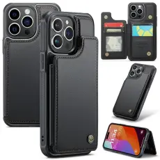 CASEME iPhone 15 Pro Skal RFID Kickstand Pl&aring;nbok Svart