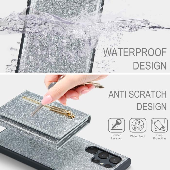 Bild 6, DG.MING Galaxy S24 Ultra Skal Magnetisk Plånbok Glitter Silver