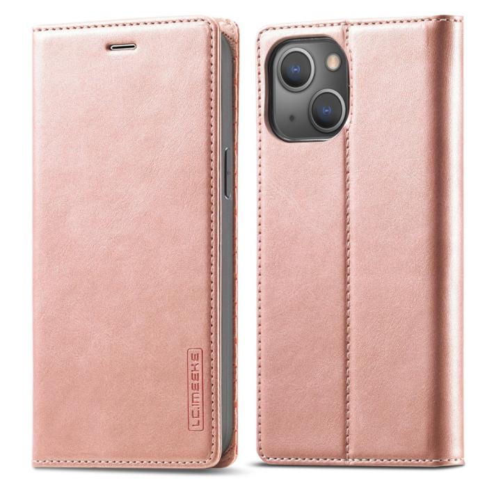 Bild 1, LC.IMEEKE iPhone 15 Plus Fodral Flip Läder Roséguld