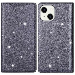 iPhone 15 Plus Fodral Flip Glitter Grå