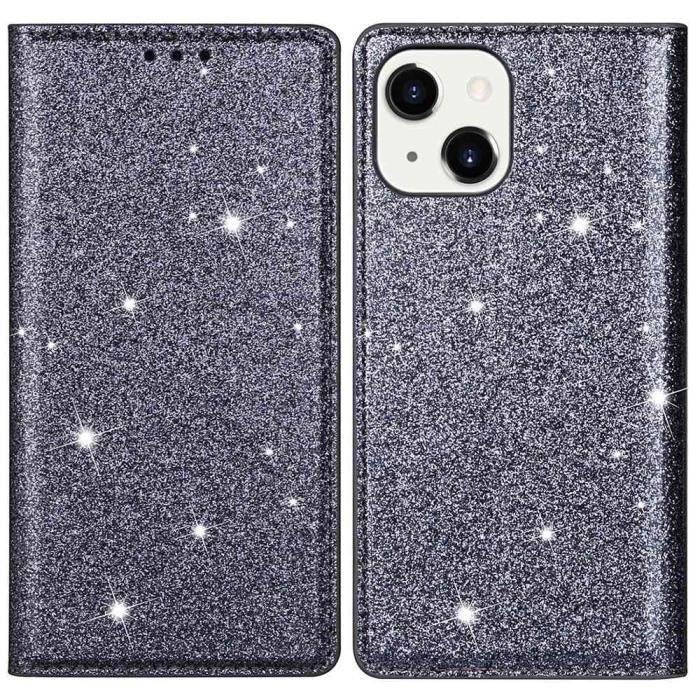Bild 1, iPhone 15 Plus Fodral Flip Glitter Grå