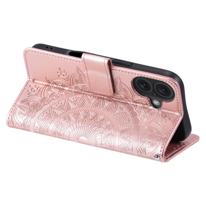 Bild 4, iPhone 16 Fodral Mandala Läder Roséguld