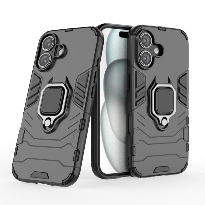 Bild 2, iPhone 16 Skal Hybrid Ring Armor Svart