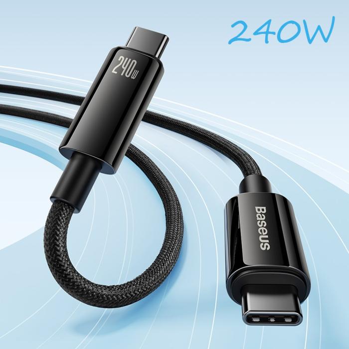 Bild 2, Baseus 1m 240W USB-C - USB-C Kabel Tungsten Gold Series Svart