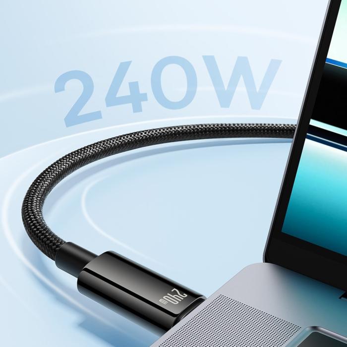 Bild 3, Baseus 1m 240W USB-C - USB-C Kabel Tungsten Gold Series Svart