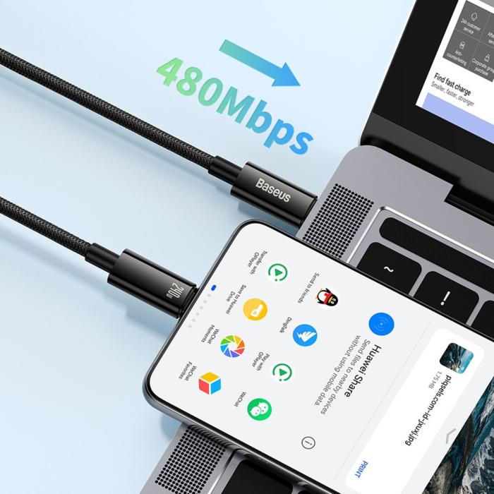 Bild 4, Baseus 1m 240W USB-C - USB-C Kabel Tungsten Gold Series Svart
