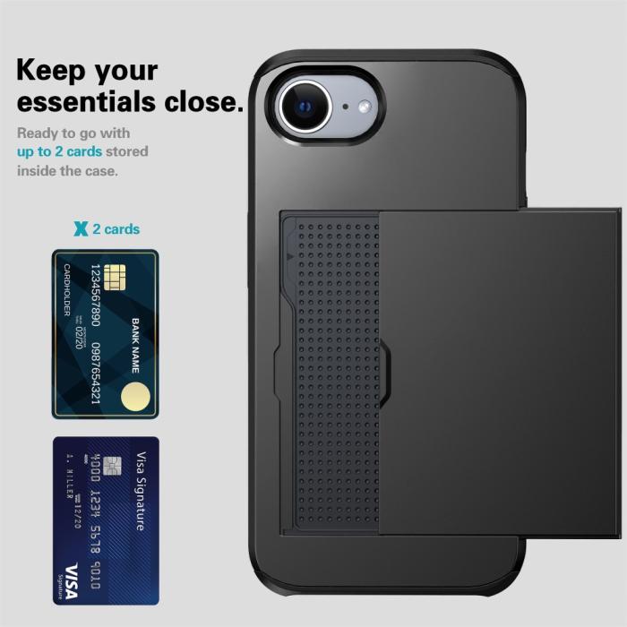 Bild 6, iPhone 17e / 16e Skal Hybrid Med Kortfack Svart