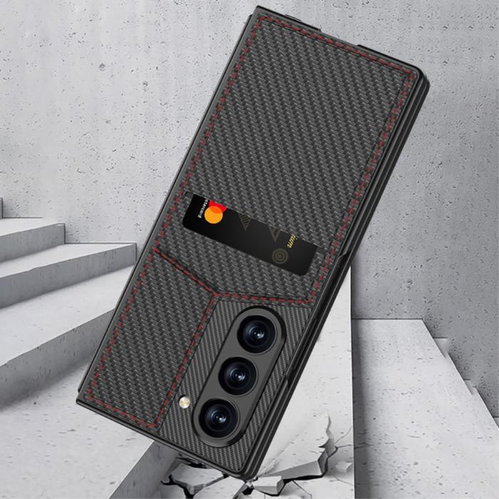 Bild 2, GKK Galaxy Z Fold 6 Skal Kickstand Med Korthållare Kolfiber Svart