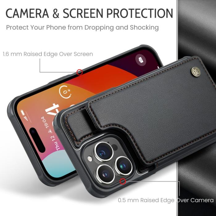 Bild 5, CASEME iPhone 15 Pro Skal RFID Kickstand Plånbok Svart