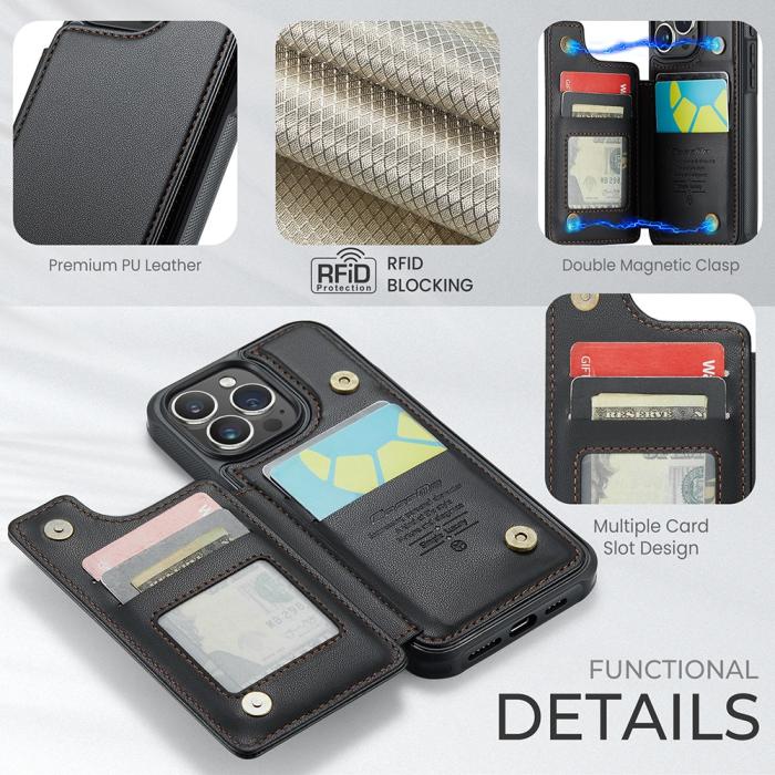Bild 6, CASEME iPhone 15 Pro Skal RFID Kickstand Plånbok Svart