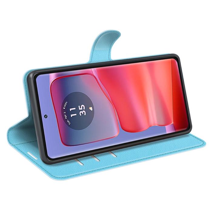 Bild 3, Motorola Edge 50 Pro 5G Litchi Läder Fodral Ljus Blå