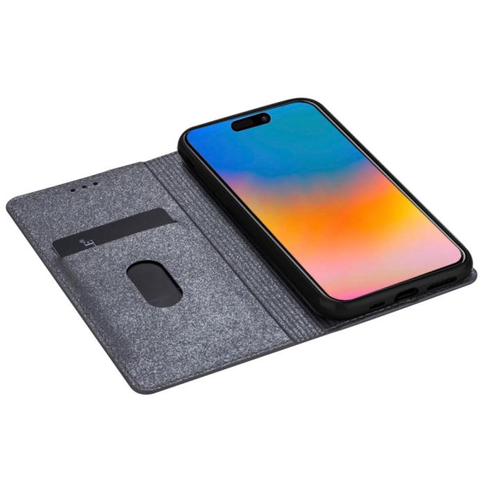 Bild 3, iPhone 15 Plus Fodral Flip Glitter Grå