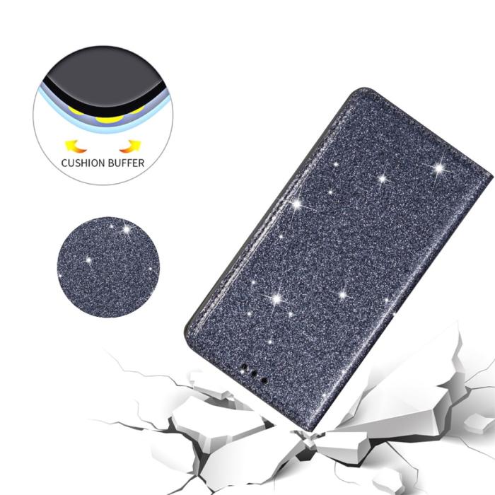 Bild 4, iPhone 15 Plus Fodral Flip Glitter Grå
