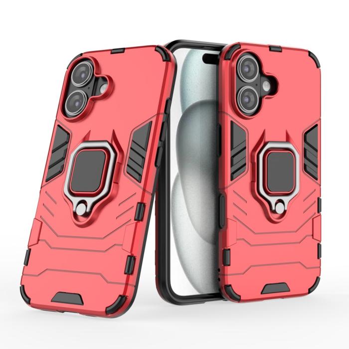 Bild 2, iPhone 16 Skal Hybrid Ring Armor Röd