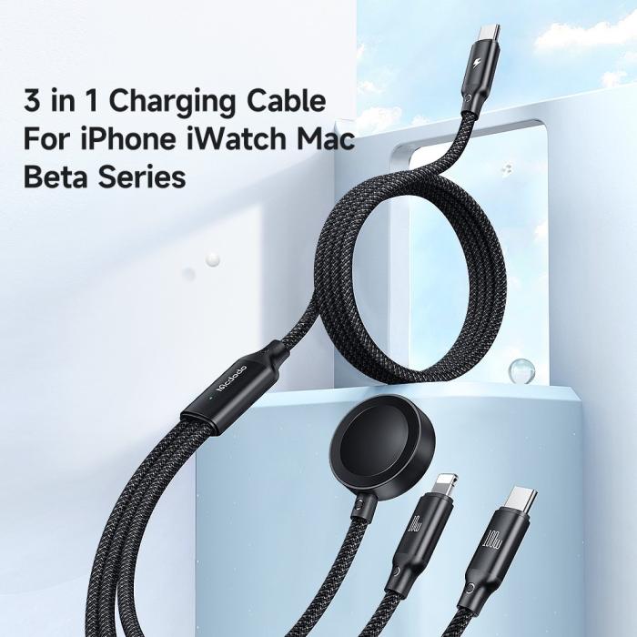 Bild 2, Mcdodo 1.2m 3in1 USB-C Till USB-C 100W/Lightning/Apple Watch