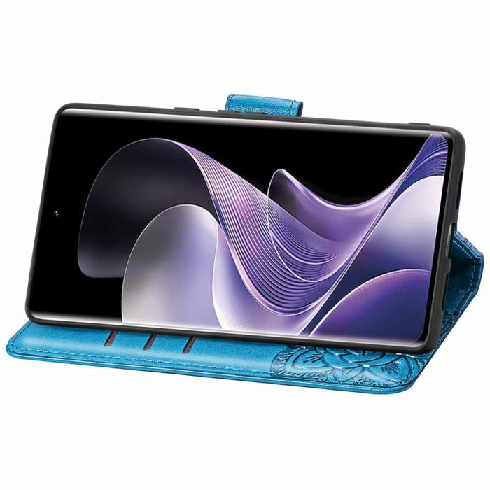 Bild 3, Xiaomi Redmi Note 14 Pro 5G Fodral Läder Fjäril Tryck Blå
