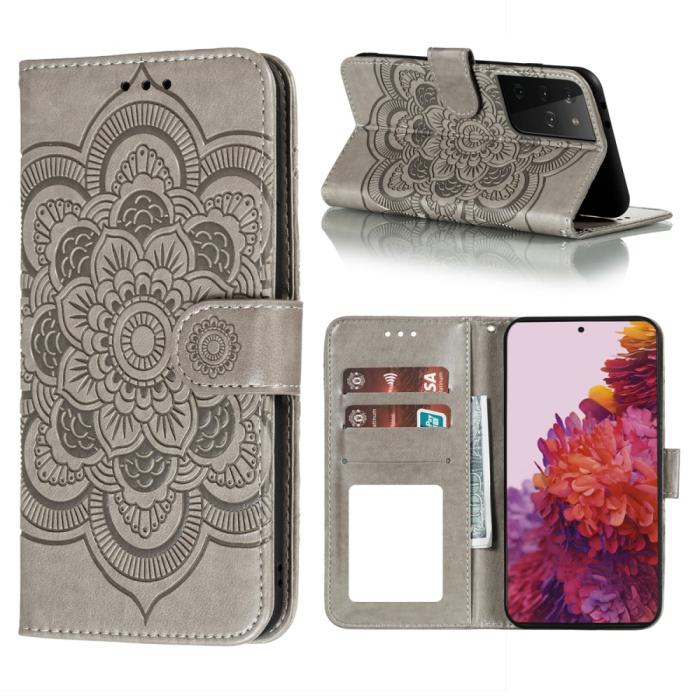 Bild 1, Samsung Galaxy S21 Ultra - Mandala Läder Fodral - Grå