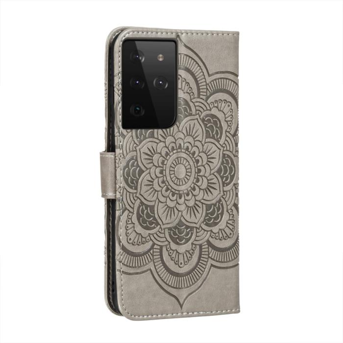 Bild 3, Samsung Galaxy S21 Ultra - Mandala Läder Fodral - Grå
