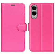 Samsung Galaxy S25 Edge Fodral Litchi L&auml;der Rosa