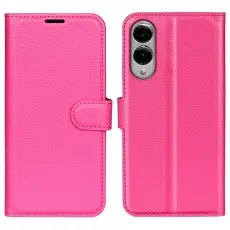 Samsung Galaxy S25 Edge Fodral Litchi L&auml;der Rosa
