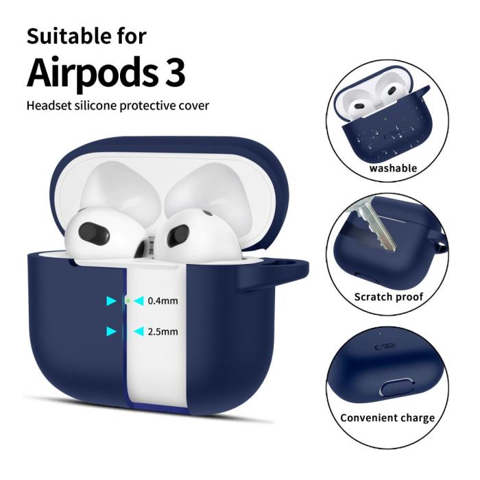Bild 2, Tech-Protect AirPods 3 Skal Silikon Hook Navy Blue