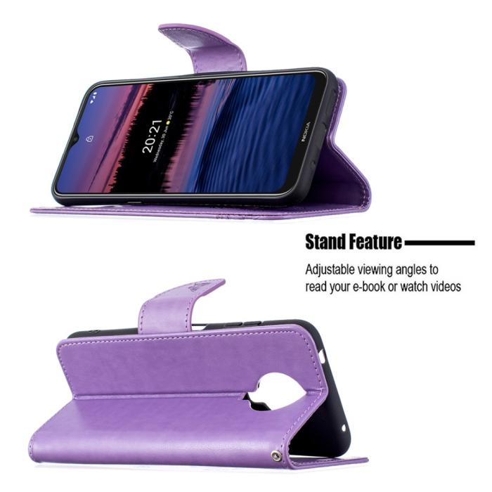 Bild 2, Nokia G10 / G20 Fodral Tryckt Butterfly Läder Lila
