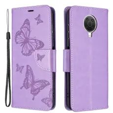 Nokia G10 / G20 Fodral Tryckt Butterfly L&auml;der Lila