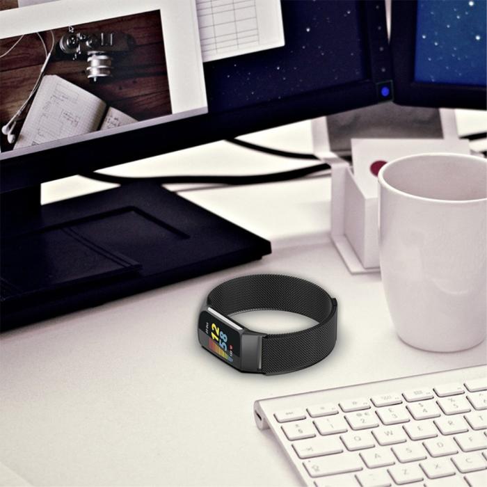 Bild 6, Fitbit Charge 6 / 5 Metall Armband Milanese Loop Grå