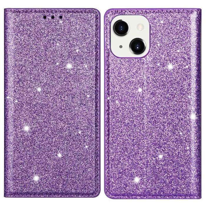 Bild 1, iPhone 15 Plus Fodral Flip Glitter Lila