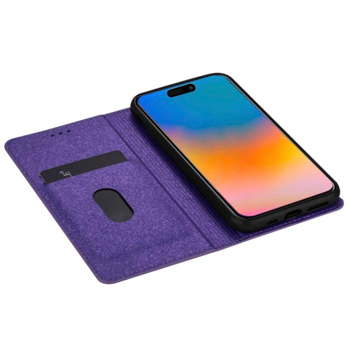 Bild 3, iPhone 15 Plus Fodral Flip Glitter Lila