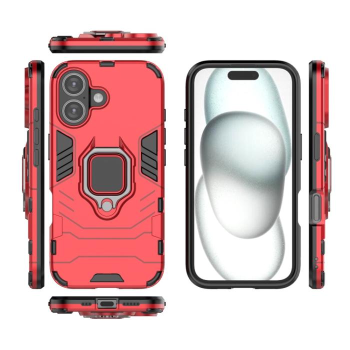 Bild 5, iPhone 16 Skal Hybrid Ring Armor Röd