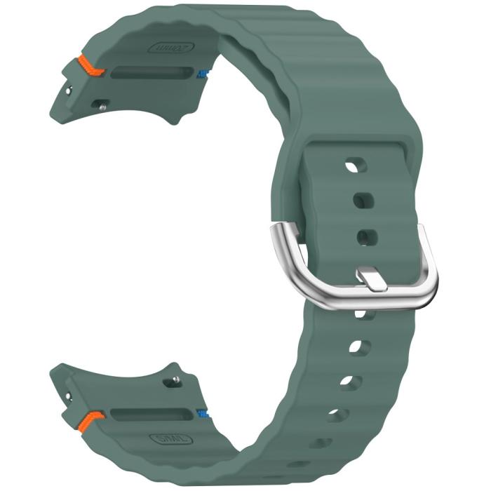 Bild 2, Galaxy Watch 5/5 Pro/6/7/FE Armband Silikon Wave Design Grön