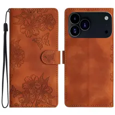 iPhone 18 Pro Max/17 Pro Max Fodral Med Blommigt Tryck L&auml;der Brun