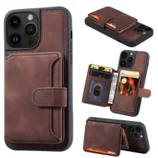 iPhone 15 Pro Skal RFID Med Plånboksfunktion Brun