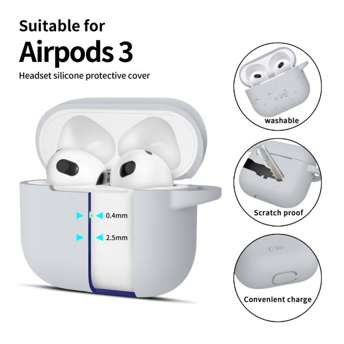 Bild 2, Tech-Protect AirPods 3 Skal Silikon Hook Crayon Grey