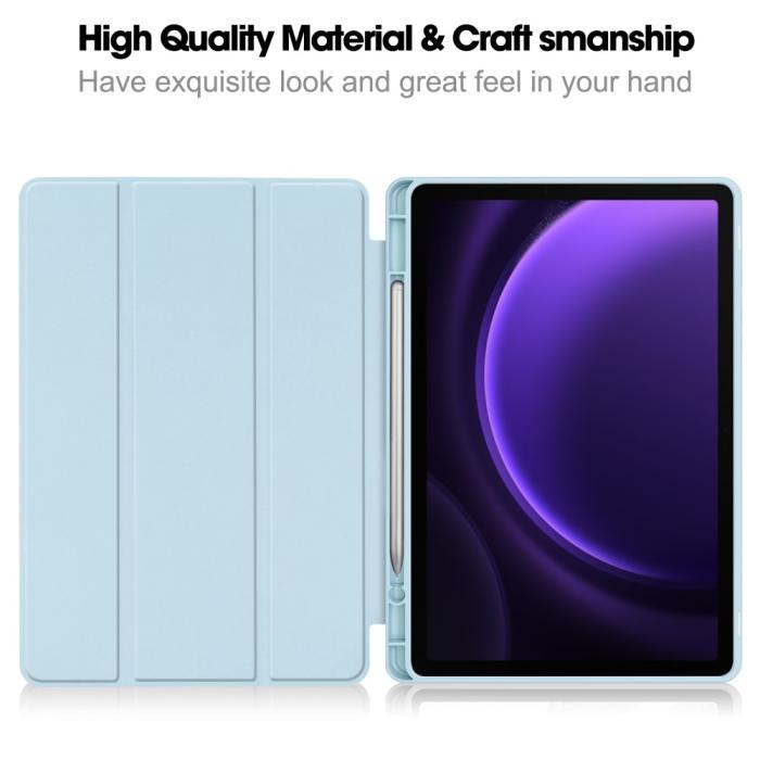 Bild 2, Samsung Galaxy Tab S9 FE Fodral Läder Pennhållare Ljus Blå