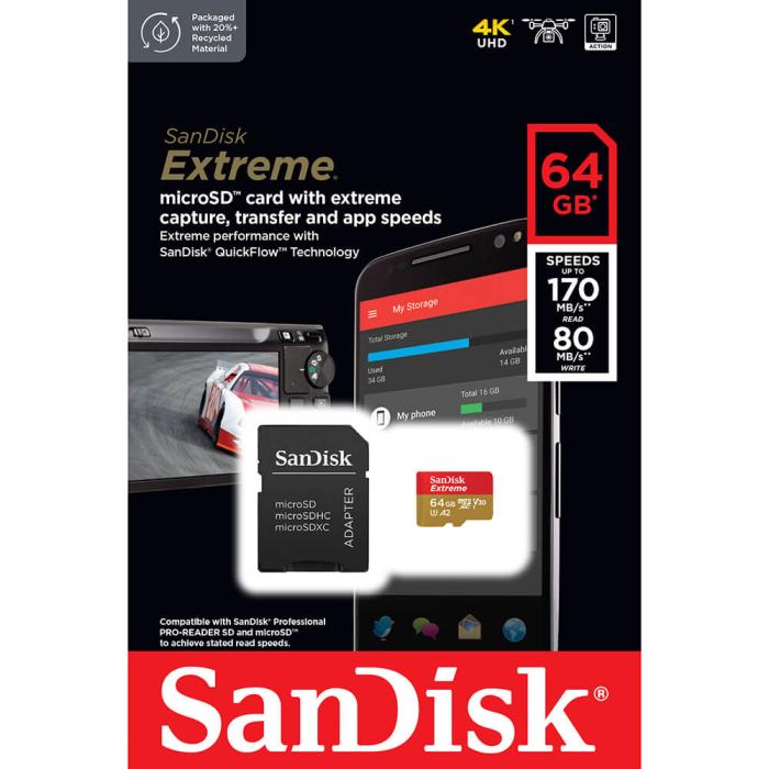 Bild 2, SanDisk MicroSDXC Extreme 64 GB 170MB/s Inkl. Adapter