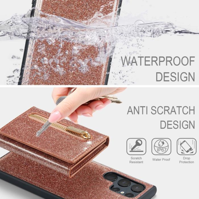 Bild 6, DG.MING Galaxy S24 Ultra Skal Magnetisk Plånbok Glitter Roséguld