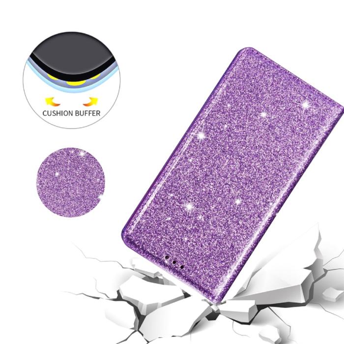 Bild 4, iPhone 15 Plus Fodral Flip Glitter Lila