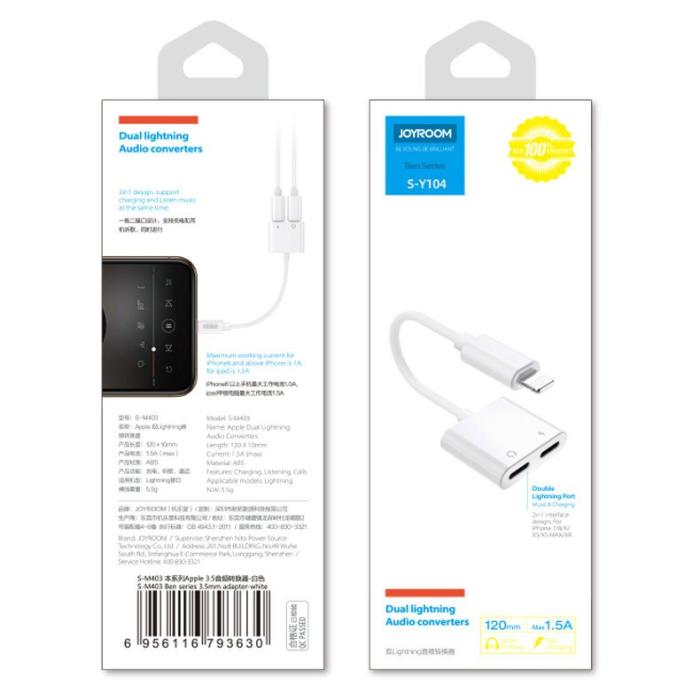 Bild 5, Joyroom Lightning Till Lightning Hona Ljud Adapter - Vit