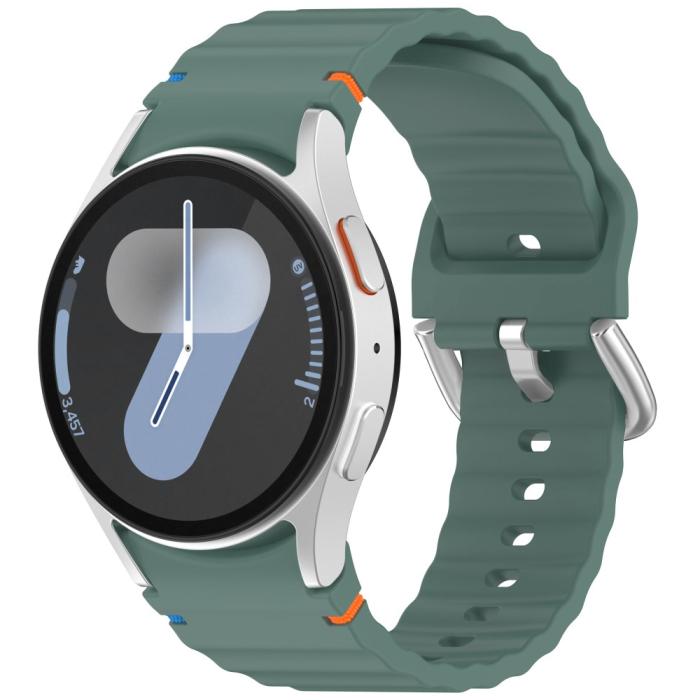 Bild 4, Galaxy Watch 5/5 Pro/6/7/FE Armband Silikon Wave Design Grön