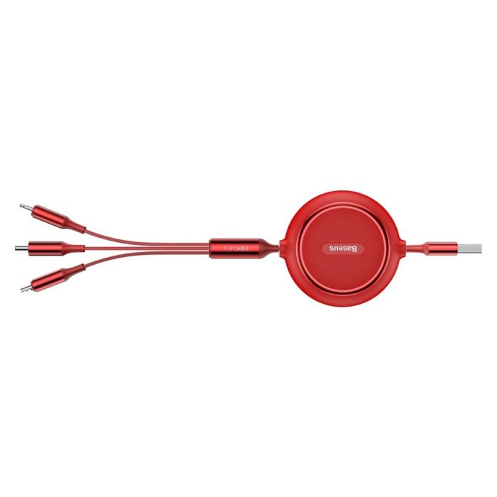 Bild 4, Basues 1.2 m 3in1 USB-C / Lightning / MicroUSB Retractable Röd