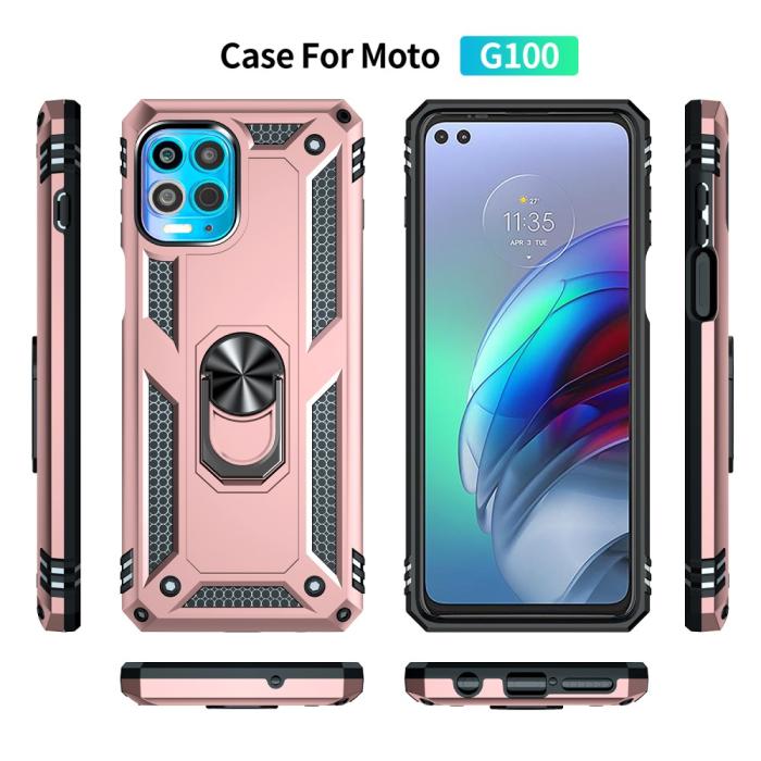 Bild 3, Motorola Moto G100 Skal Hybrid Ring Skal Roséguld