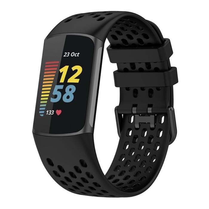 Bild 3, Fitbit Charge 6 / 5 Armband Silikon Ihåligt Svart