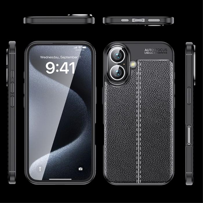Bild 6, iPhone 16 Plus Skal Med Litchi Textur Svart