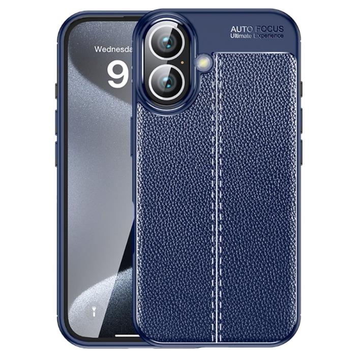 Bild 1, iPhone 16 Plus Skal Med Litchi Textur Blå