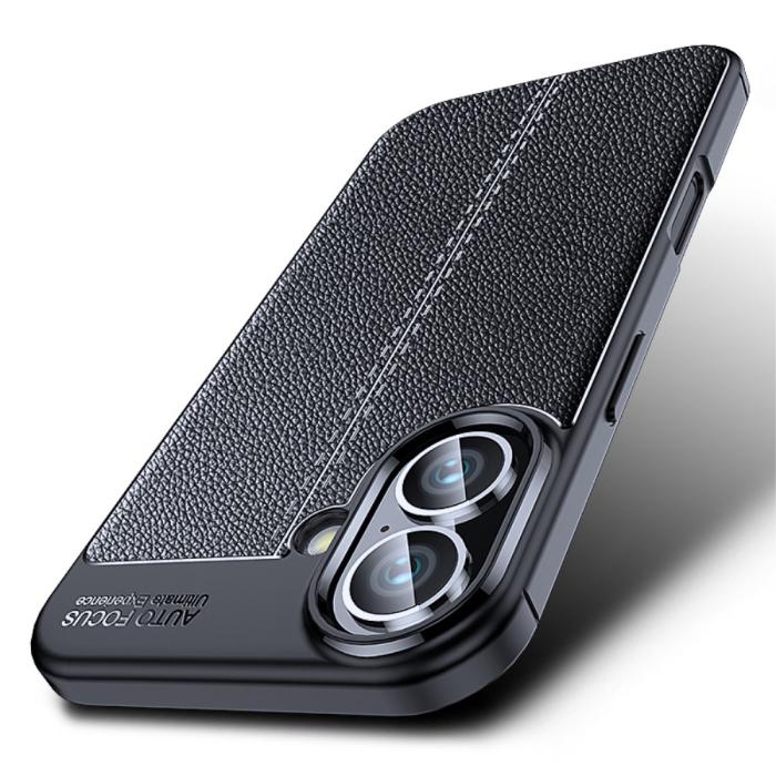 Bild 2, iPhone 16 Plus Skal Med Litchi Textur Blå