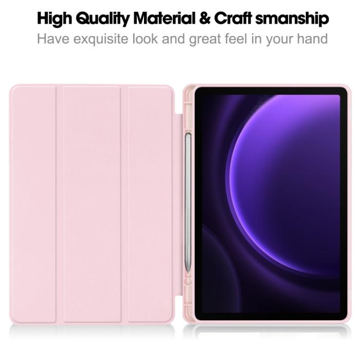 Bild 2, Samsung Galaxy Tab S9 FE Fodral Läder Pennhållare Rosa
