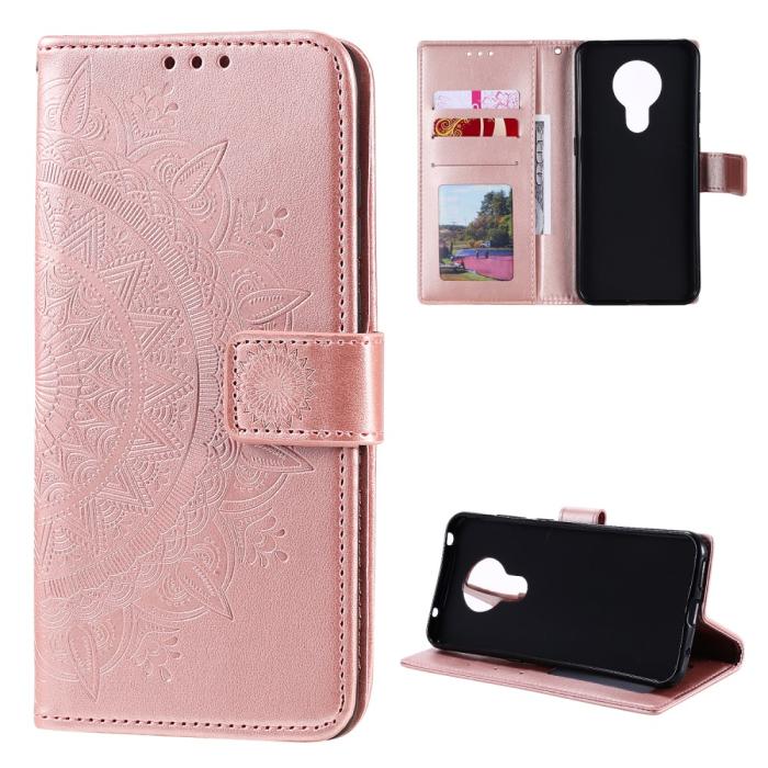 Bild 4, Nokia G10 / G20 Fodral Tryckt Mandala Läder Roséguld