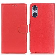 Sony Xperia 5 V Fodral Litchi Läder Röd